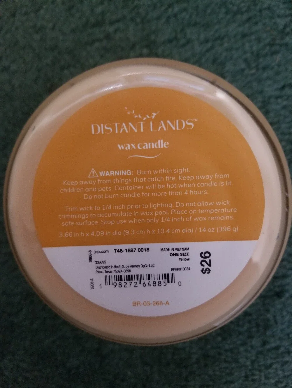 Distant Lands Crème Brulee Scented 3 Wick Candle 14oz